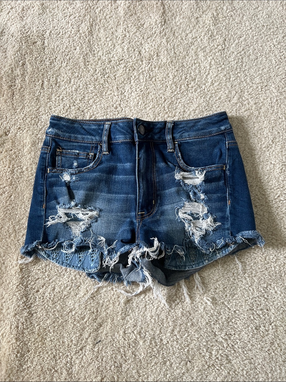 AE Distressed Dark Blue Denim Women's Shorts